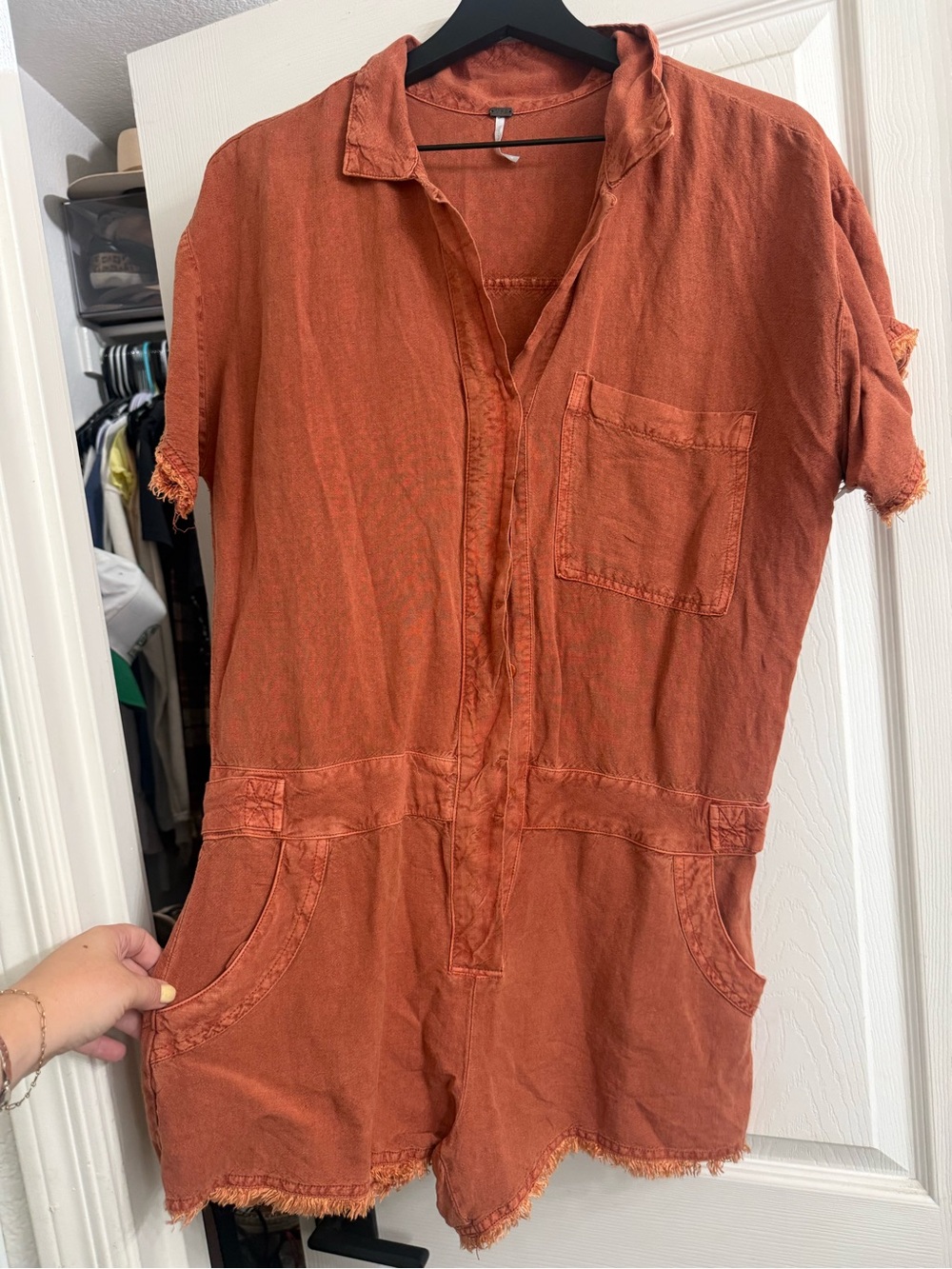 Rust Orange Short-Sleeve Romper